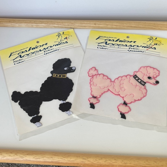 Vintage Poodle Iron On Patches Set of 2 Black & Pink Retro Appliqués 1950s Style - Picture 6 of 11